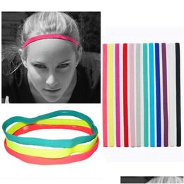 Headbands Women Sport Headband Candy Colour Simple Elastic Hairband Yoga Moisture Wicking Solid Hair Scarf Accessories For Men Outdoor Dh72V