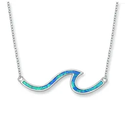 Chains Summer Ocean Blue Opal Wave Pendant Charm Necklace For Gift