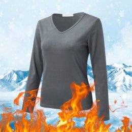 Fleece Lined Thermal Thermal Underwear Women Slim Warm Tops Thermo Clothing Ladies Long Sleeve Inner Shirts Women Winter Clothes