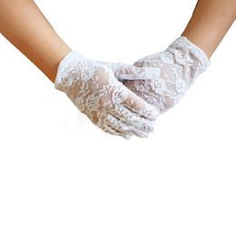 Women Hollow Out Gloves Wedding Party Bride Mittens Sheer Lace with Elastic Cuffs Full Finger Gloves Cosplay Costume