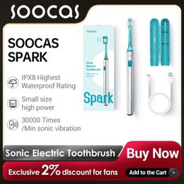 Toothbrush SOOCAS Spark Sonic Electric Toothbrush Smart Cleaning Ultrasonic Tooth Brush USB Rechargeable IPX8 Waterproof Travel Portable Q240528