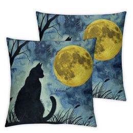Throw Pillow Covers Black Silhouette Cat Moon Soft Cozy Decorative Square Pillow Case Cushion Cover for Home Sofa Couch 2pc