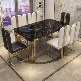 Light Luxury Dining Set 6 Chairs With Modern Marble Table For Large Apartment Home Furniture High-End Restaurant Kitchen Table