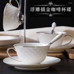 Cups Saucers Minimalist Nordic Tea Cup White Solid British Bone China High Quality With Spoon Tazas Para Cafe Coffee Saucer Set MM60BYD