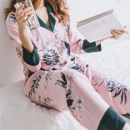Home Clothing Women's Pyjamas Set Silk Satin Sleepwear Long Sleeve Print Button-Down Homewear Autumn Thermal Underwear Warm Lingerie