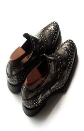 Black Rivets Handmade Oxfords Cow leather Wedding Dress Shoes Men T Stage Formal Business Flats7760745
