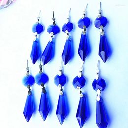 Chandelier Crystal 10pcs/Lot Blue 35mm Glass Icicle Prism 14mm Octagon Bead Parts Hanging Pendants For Lamp Wedding Supplies
