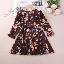 Girl's Dresses Early Spring Long Sleeved Dress Retro Wear Print Gentle High End French Style 2-6 Year Old ldrens Clothing H240529 GLX6