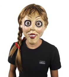 Halloween Annabelle Cosplay Annabel Doll Scary Movie Adult Full Head Latex Wigs tails Party Mask 2206229675758