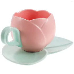 Mugs Cup Coffee Ceramic Mug Tea Saucer Cups Porcelain Funny Tumbler Espresso Flower Tulip Drinking Water Cappuccino Latte Set