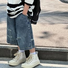 Shorts 2024 Baby Teenage Boys Thin Denim Ripped Jeans 1-10 Years Summer Fashion Soft Trousers For Kids Children Casual Pants