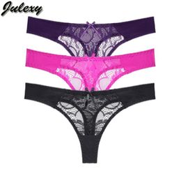 Julexy transparent thongs Hollow out panties for women solid sexy lace underwear women lingerie S M L XL G string1811646