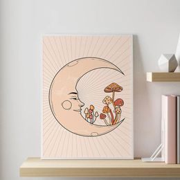 Retro Psychedelic 70s Mushroom Girl Colorful Posters and Prints Canvas Painting Wall Art Pictures for Living Room Home Decor