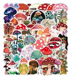 50PcsLot Color Mushroom Waterproof Sticker Children Gift DIY Skateboard Luggage Refrigerator Notebook Decal Sticker3348583