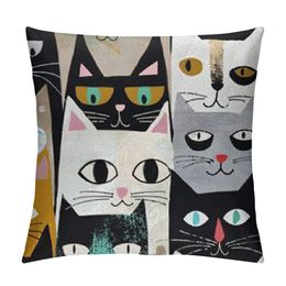 Throw Pillow Cover Vintage Cartoon Lovely Cat,Pillow Case for Men Women Decorative Home Sofa Chair Couch