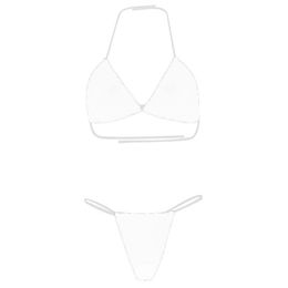 2pcs/set Bikini Set Transparent Strap Push-up Women Swimsuit Halter Triangle Bra High Waist Thong Swimwear for Beach