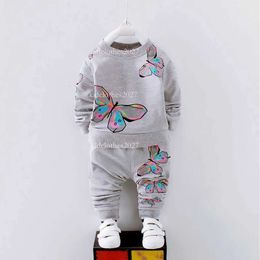 2024 Toddler Baby Girl Clothes Set, 2Pcs Infant Butterfly Tracksuit, Kids Girls Summer Cotton Casual Outfits, Elastic Waist Shirt Tops And Pants