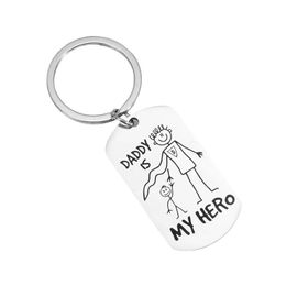Hot Father's Day gift DADDY IS MY HERO Creative cartoon stainless steel keychain