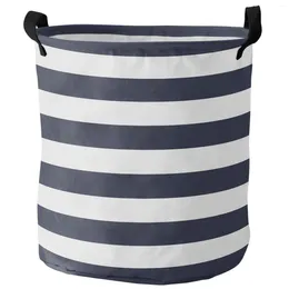 Laundry Bags Blue And White Stripes Dirty Basket Foldable Round Waterproof Home Organizer Clothing Children Toy Storage