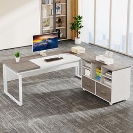 Tribesigns L-Shaped Executive Desk with Reversible File Cabinet, 63" Office Desk with Storage Drawers, L-Shaped Computer Desk wi