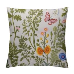 Floral Throw Pillow Case Vintage Herbs Wild Flowers Botanical Pillow Cover Cushion Covers for Couch Sofa Home Farmhouse Decoration
