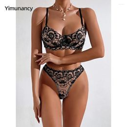 Bras Sets Yimunancy Embroidery Lingerie Set Women 2-Piece Sheer Lace Bra Panty Undwear Sexy Intimates