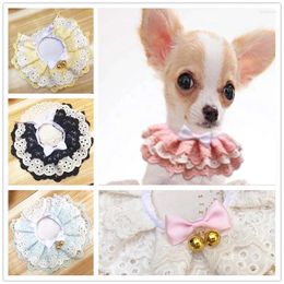 Dog Collars Sweet Cute Pet Lace Bib Saliva Towel Cat Lolita Bow With Bells Necklaces Neck Strap Scarf Pets Clothes Accessories