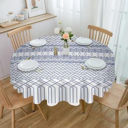 Table Cloth Line Texture Gradient Blue Waterproof Tablecloth Decoration Round Cover For Kitchen Wedding Home Dining Room