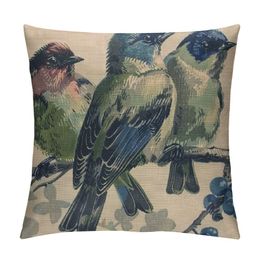 Blue Robin Bird Throw Pillow Cover Stand On Branch Foliage Furry Vivid Animal Nature Pillow Case Decorative Men Women Boy Girl Room Cushion Cover for Home Couch Bed