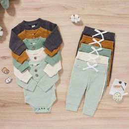 Clothing Sets Fall Spring Toddler Baby Boys Outfits Set Solid Color Henley Neck Long Sleeve Romper Casual Pants