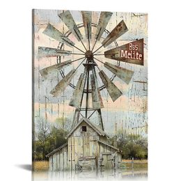 Country Windmill Old Barn Wall Art Farmhouse Farm Pictures Wall Decor Rustic God Says You Are Canvas Prints Artwork For Bathroom Living Room Kitchen Bedroom Framed