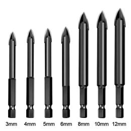 Carbide Bit Black Cross Hex Drill 3/4/5/6/8/10/12mm Wood Metal Marble Concrete Hole Cutter Four Sides Cutting Drilling Tools