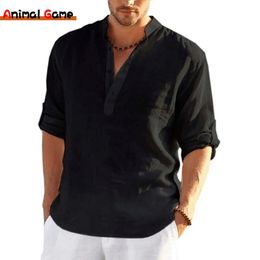 Mens Linen Long Sleeve Shirt Loose Casual T-Shirt Long Sleeve Cotton Linen Shirt Trend Tops Plus Size S-5XL 240518