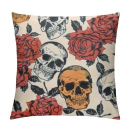 Skull Body Pillow Cover Skull Rose Flowers Pillow Case Protector Decorative Soft Cushion Pillowcases for Bedroom,Sofa,Couch,Home Gifts