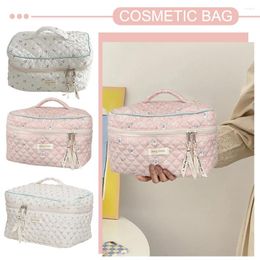 Cosmetic Bags Korean Cute Beauty Case Portable Zipper Make Up Purse Quilted Clutch Handbag Large-capacity Floral Print For Ladies Girl