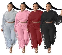 Women designer cotton tracksuits fall winter clothing hoodiespants tassels two piece set solid color sweatsuits outfits jogger su9294944