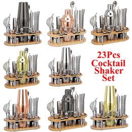 23Piece Complete Bartender Kit Stainless Steel Bar Cocktail Shaker Kit With Wooden Stand Cocktail Set for Home Bar Party 240528