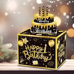 Birthday Cash Gift Box with Cake Card Money Roll Pull Out Surprise Box Birthday Gifts for Men Women