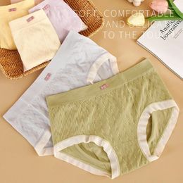 Women's Panties 4Pcs/Set Seamless Ladies Ribbed Cotton Mid-Waist Lingerie Bikini Briefs Sports Girls Underwear Plus Size