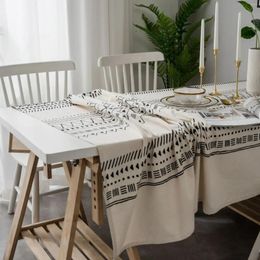 Table Cloth Ins Cotton Linen Net Red National Style Bohemian Black And White Printed Restaurant