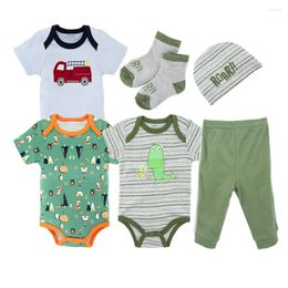 Clothing Sets 2024 Cute Cartoon Baby Boy Clothes Set Cotton 6 PCS Born Rompers Suit Bodysuit Long Pants Socks Hats Infant