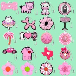 Plush Keychains 1/20 piece PVC pink keychain suitable for girls cute dogs pigs cats cows keychains donuts breadflowers car keychains handbag accessories S2452803