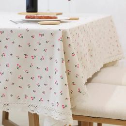 Tablecloth Rectangular 150cm Linen Lace Leaf Floral Printed Table Cloth Simple Japan Style Coffee Dining Table Cover Classic 240529