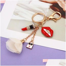 Key Rings Rhinestone Lipstick Keychains Car Keyrings Chains Holder Women Fashion Flower Clover Accessories Imitation Pearl Jewellery Ba Dht9N