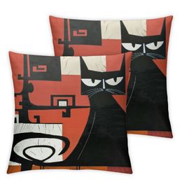 Mid Century Modern Cats and Atomic Art Pillow Case Decorative Square Throw Pillow Covers Cushion Case Pillowcase for Sofa Couch Bed Chair Car  2pc