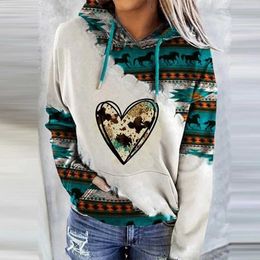 Damen Hoodies Sweatshirts Womens Casual Geometrische Pferdedruck Langarm Drawess Pullover Tops Ethnisches Stil mit Kapuze -Sweatshirt Z240529AB58
