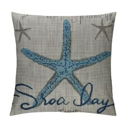 Throw Pillow Cover Seas Day Vintage Beach Starfish Canvas Look Coastal Decorative Pillow Case Whimsical Home Decor Rectangle Cushion Pillowcase