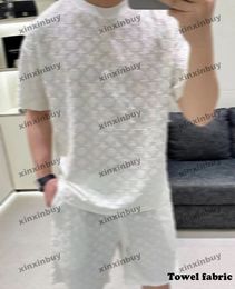 xinxinbuy Men designer Tee t shirt 2024 Italy Towel fabric letter jacquard pattern sets short sleeve cotton women Grey black khaki blue white M-2XL