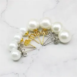 Stud Earrings 8mm 10mm Gold/Silver Colour Round White Glass Pearl Shell DIY Accessories Jewellery Making Design Women Girls Gifts