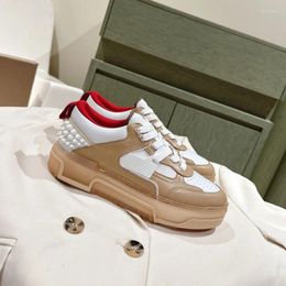 Casual Shoes Designer Fashion Women Men White Genuine Leather Spikes Mix Crystal Thick Sole Patchwork Lace Up Trainer Wallk
